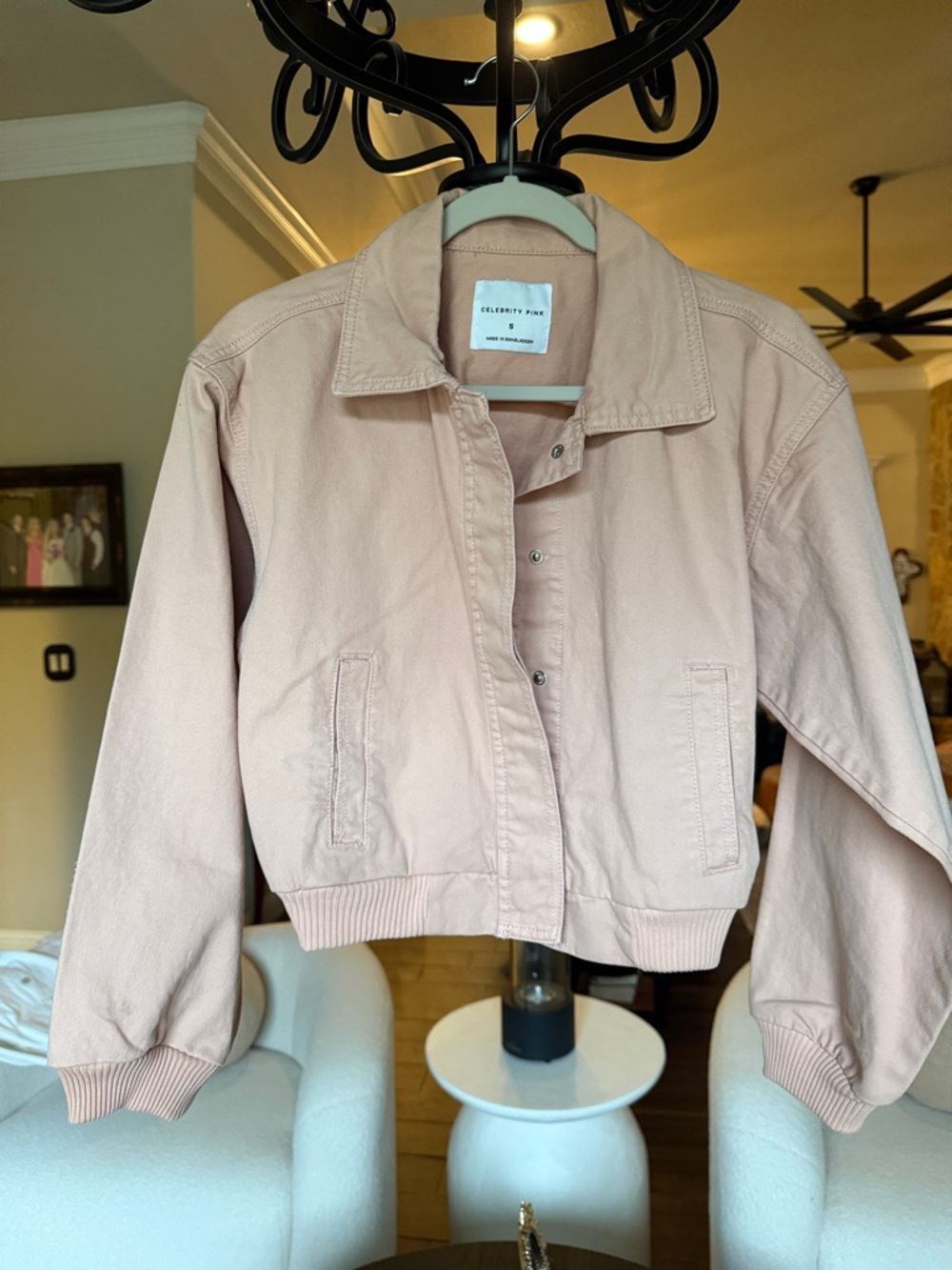 Celebrity Pink Blush Cropped Bomber Jacket